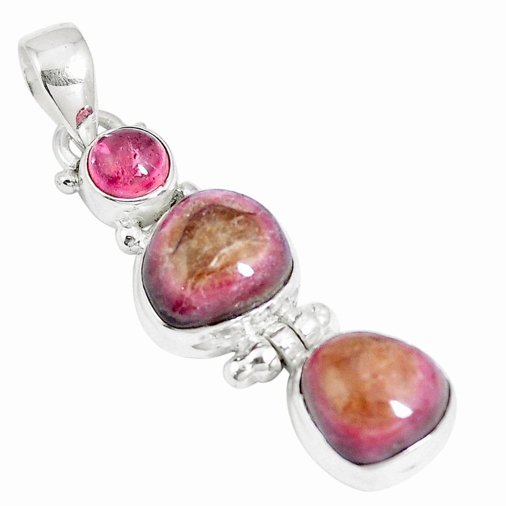 Natural pink bio tourmaline tourmaline 925 sterling silver pendant m87467