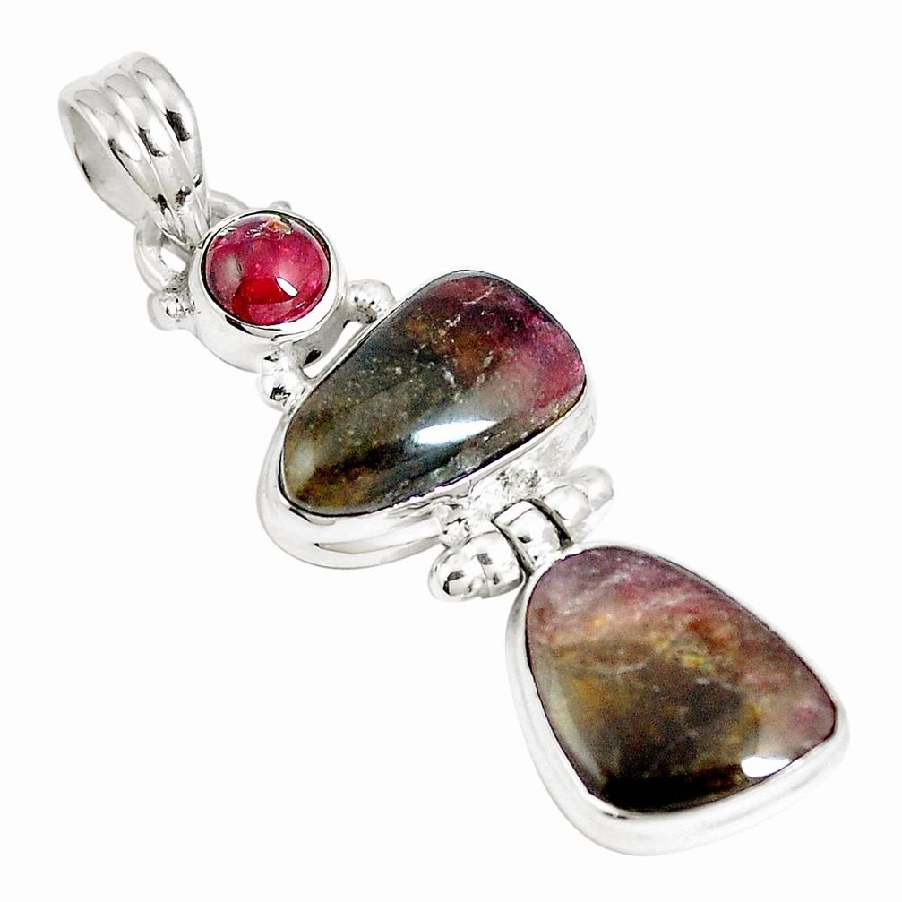 925 sterling silver natural pink bio tourmaline tourmaline pendant m87469