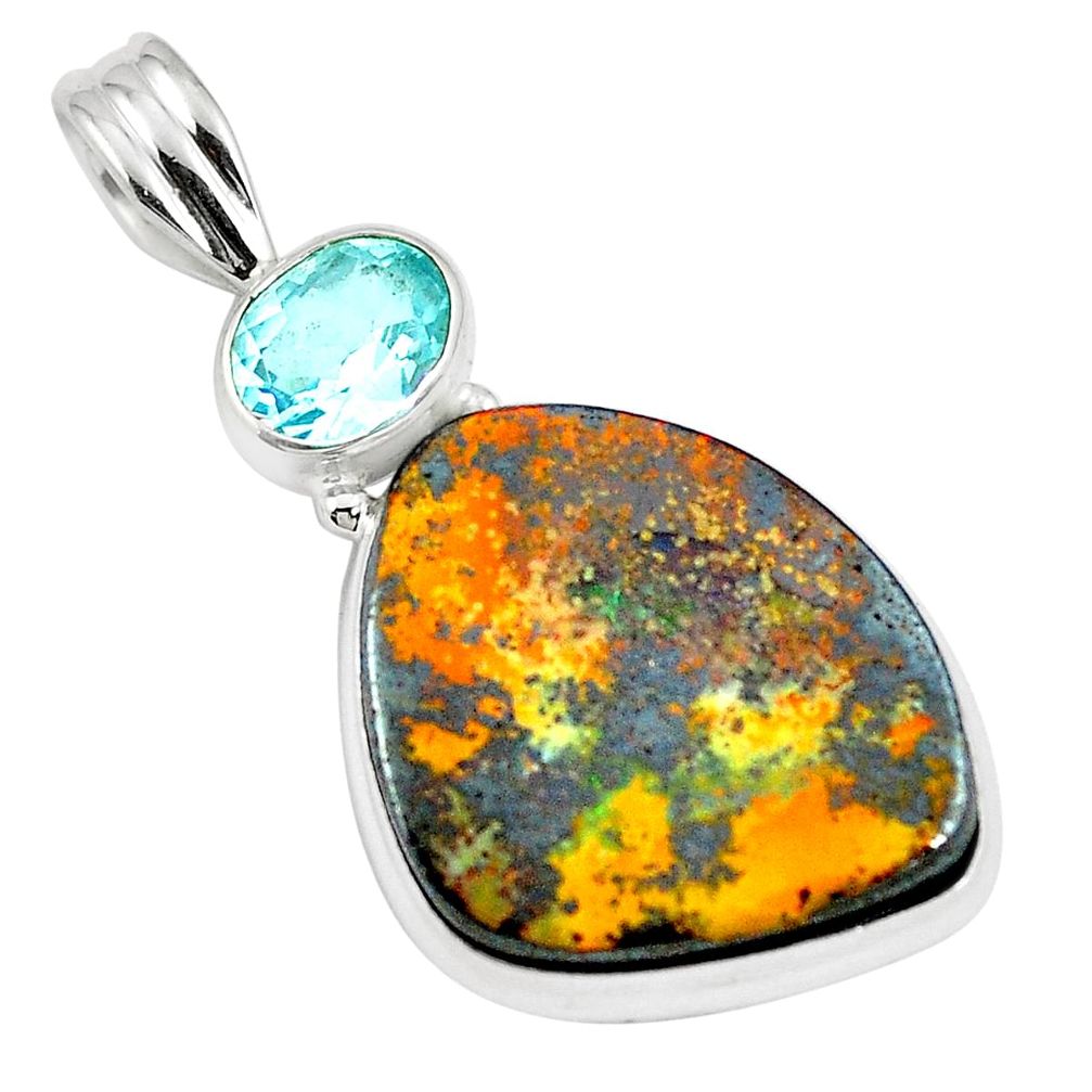 925 sterling silver natural brown boulder opal topaz pendant jewelry m87479