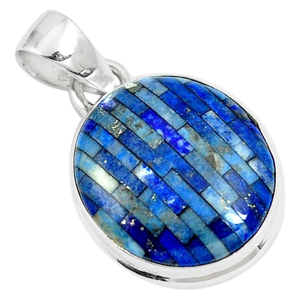 925 sterling silver 12.22cts natural blue lapis lazuli inlay pendant m87531