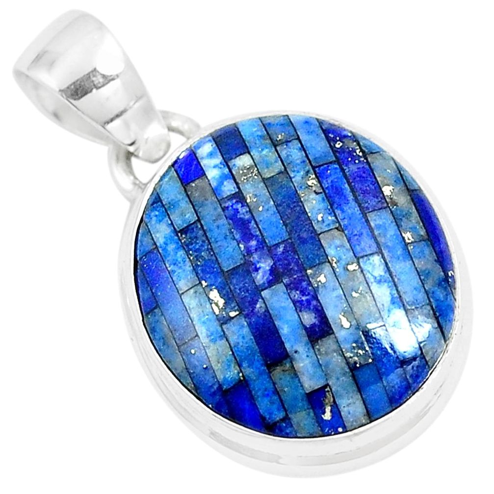 12.15cts natural blue lapis lazuli inlay 925 silver pendant jewelry m87537