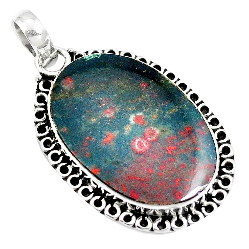 16.54cts natural green bloodstone african (heliotrope) 925 silver pendant m87562