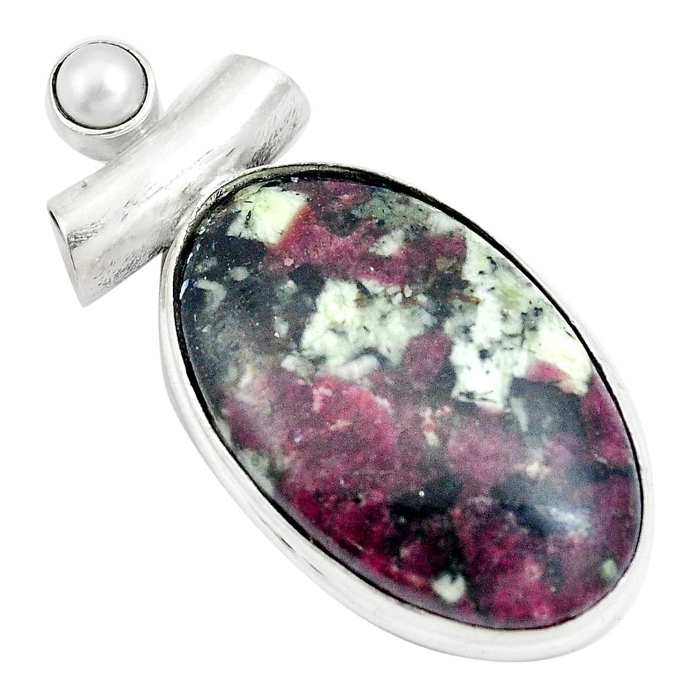 26.00cts natural pink eudialyte pearl 925 sterling silver pendant jewelry m87564