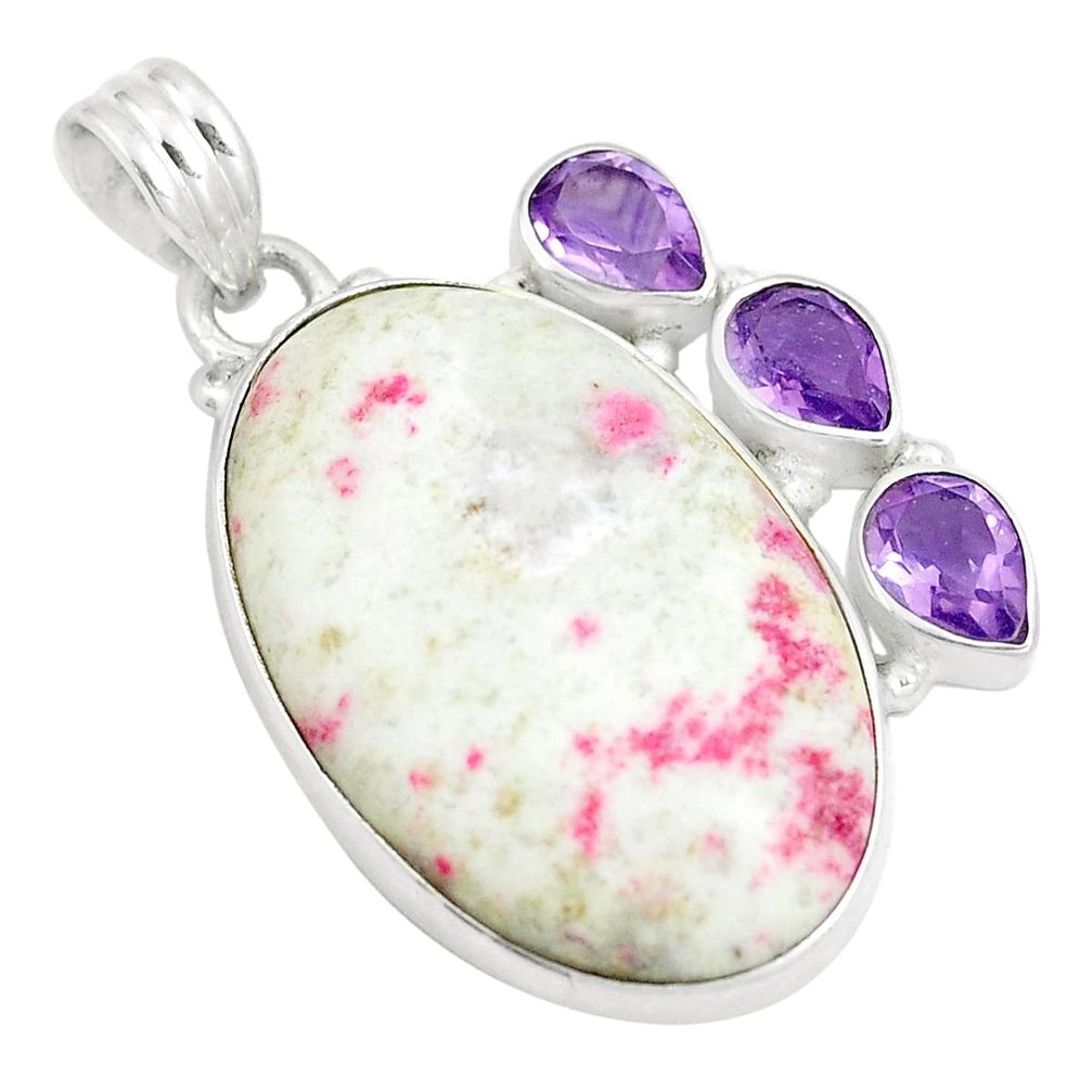 24.38cts natural red cinnabar spanish amethyst 925 silver pendant jewelry m87577