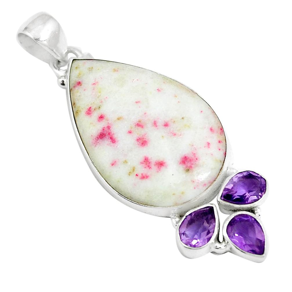 21.97cts natural red cinnabar spanish pear amethyst 925 silver pendant m87578
