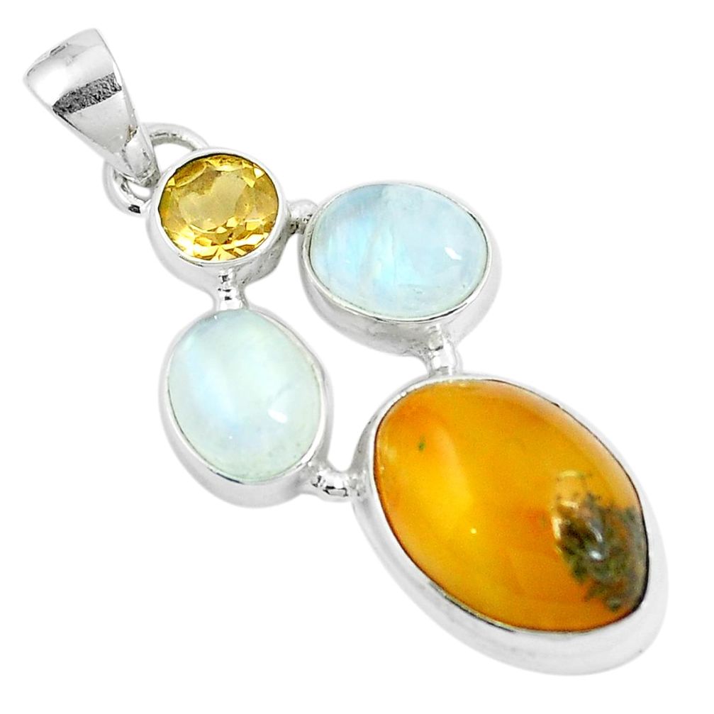 925 sterling silver 15.02cts natural yellow amber bone moonstone pendant m87676