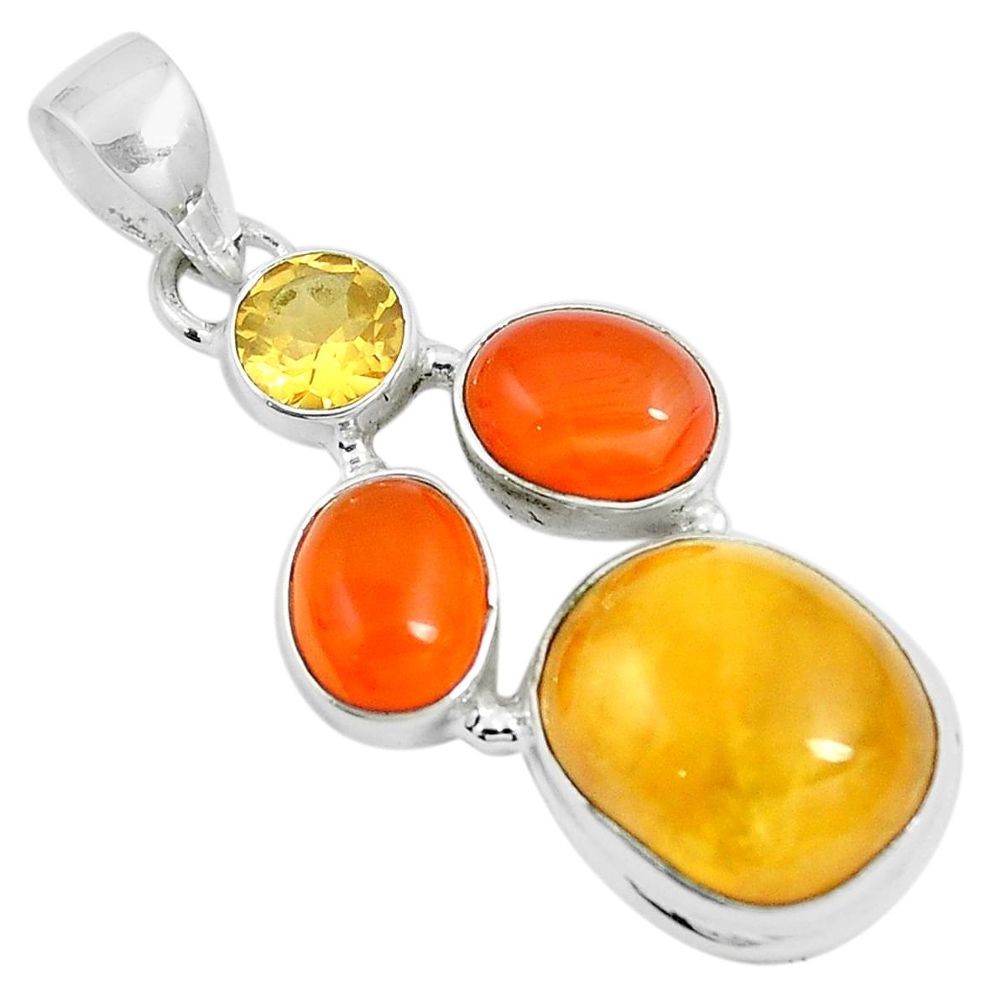 15.02cts natural amber bone cornelian (carnelian) 925 silver pendant m87677