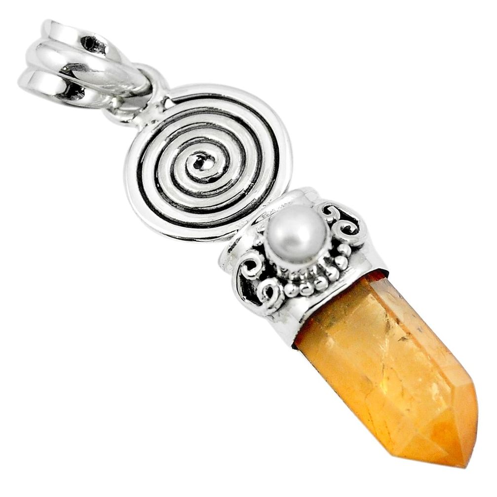 15.25cts natural tangerine lemurian quartz pearl 925 silver pendant m87706