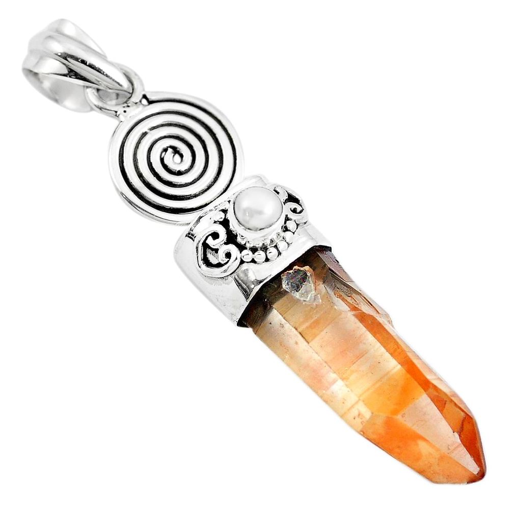 21.05cts natural tangerine lemurian quartz pearl 925 silver pendant m87713