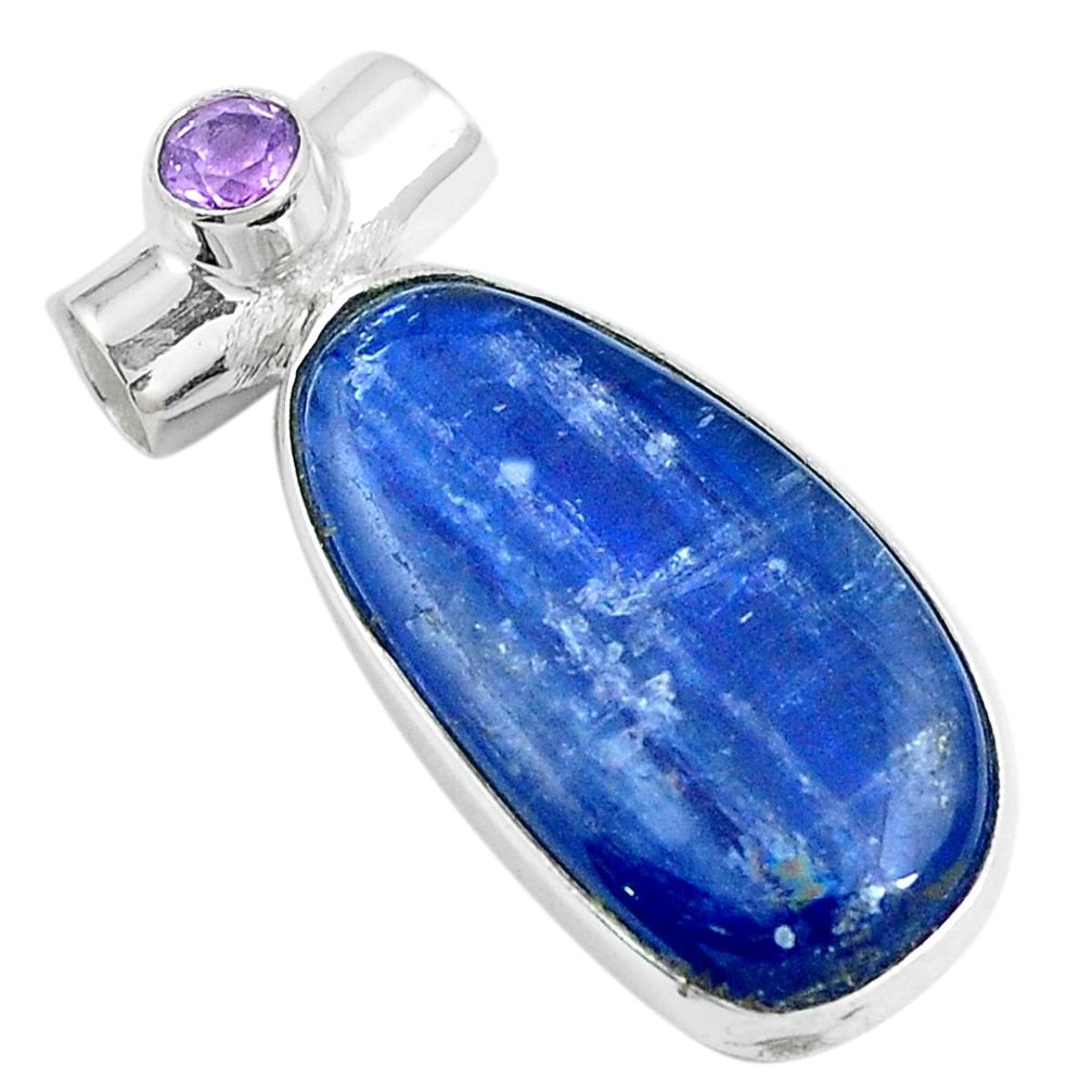 14.23cts natural blue kyanite amethyst 925 sterling silver pendant m87721