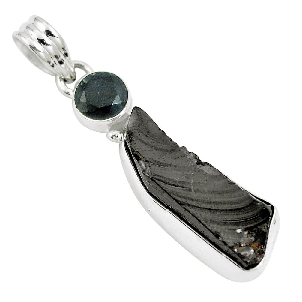13.15cts natural black shungite onyx 925 sterling silver pendant jewelry m87776