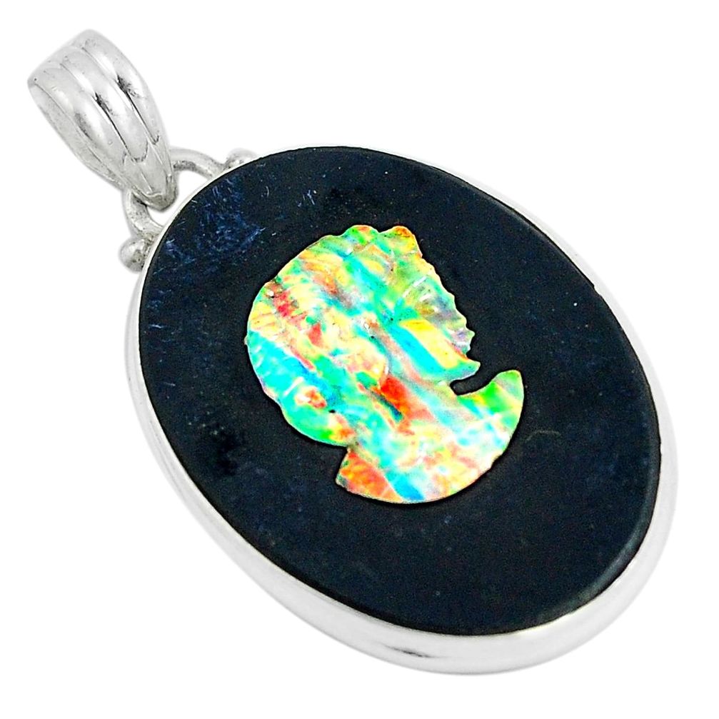 19.23cts natural black cameo opal on onyx 925 sterling silver pendant m87794