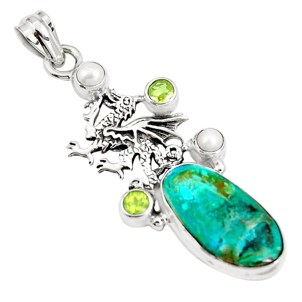 11.71cts natural green opaline peridot 925 sterling silver dragon pendant m87821