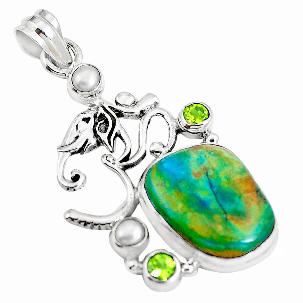 13.84cts natural green opaline peridot 925 silver lord ganesha pendant m87822