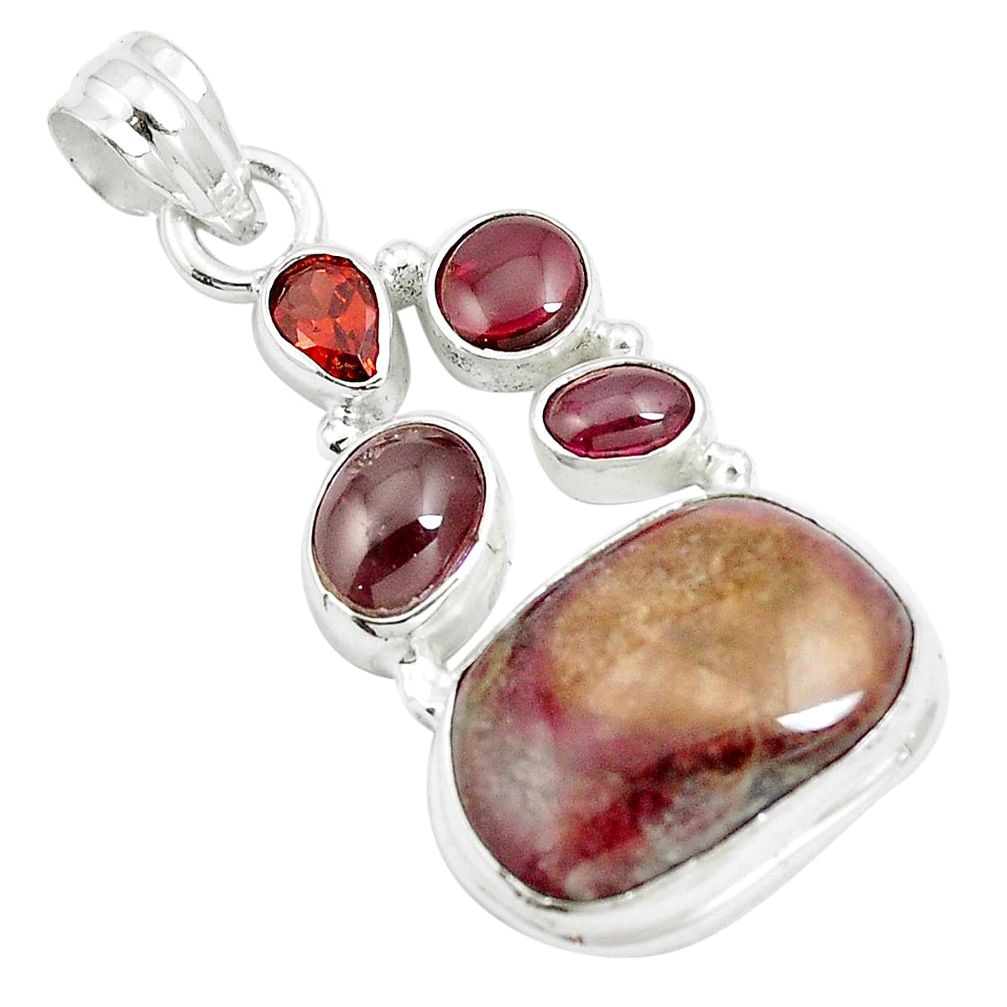 19.82cts natural pink bio tourmaline garnet 925 sterling silver pendant m87840