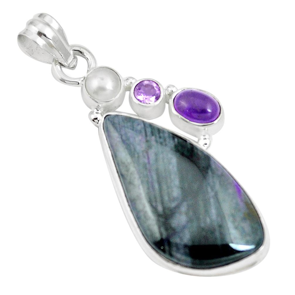25.00cts natural purple sugilite amethyst 925 sterling silver pendant m87841