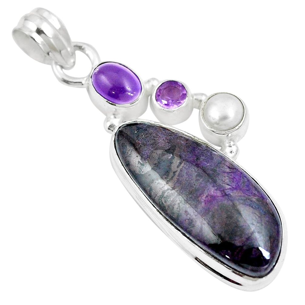 18.94cts natural purple sugilite amethyst 925 sterling silver pendant m87845