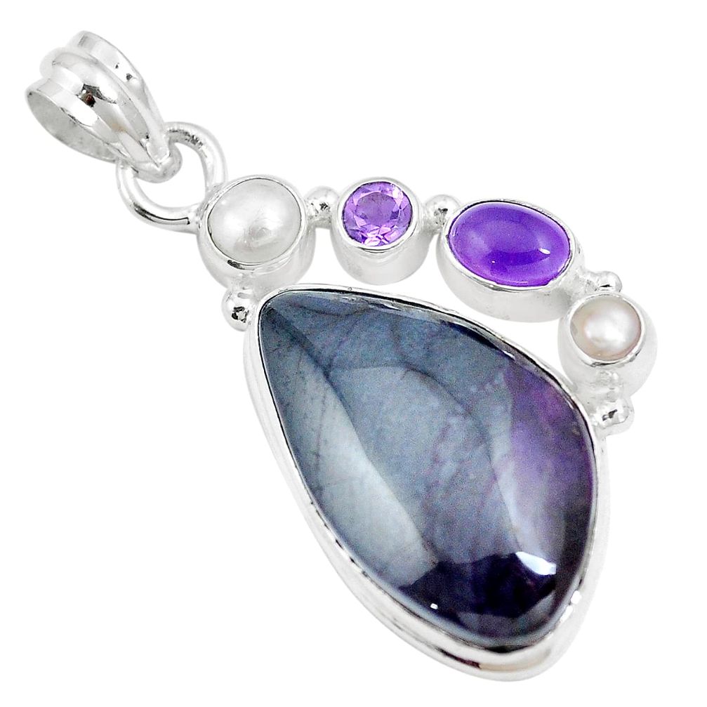 22.44cts natural purple sugilite amethyst 925 sterling silver pendant m87857