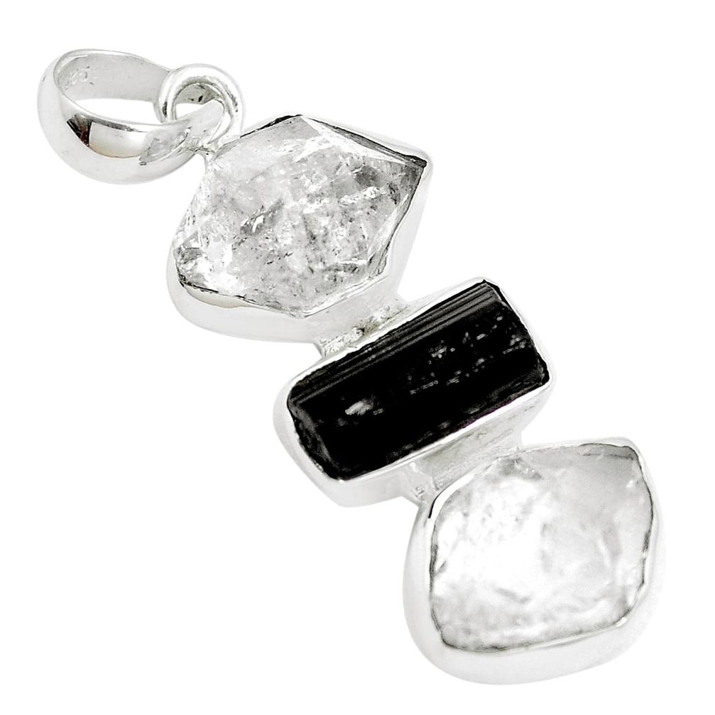 925 silver 15.02cts natural white herkimer diamond pendant tourmaline m87916