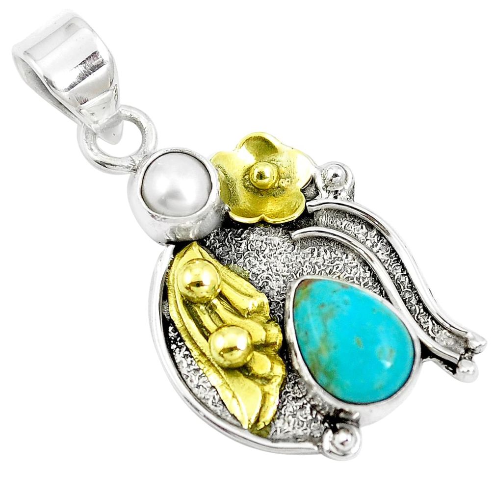 3.51cts blue arizona mohave turquoise silver two tone victorian pendant m87943