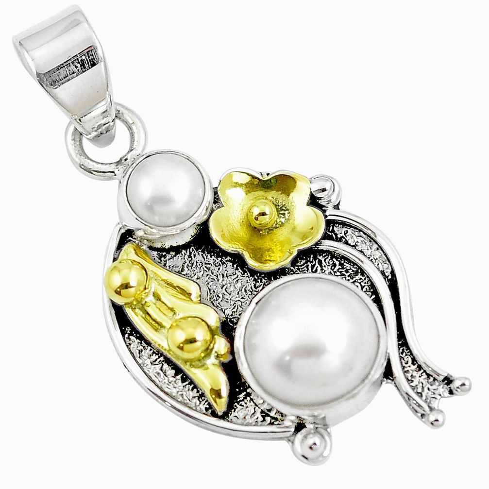 5.28cts natural white pearl 925 silver two tone victorian pendant m87944