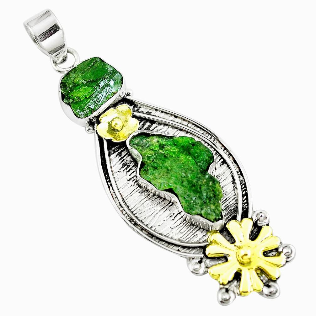 16.89cts victorian green chrome diopside rough silver two tone pendant m87964