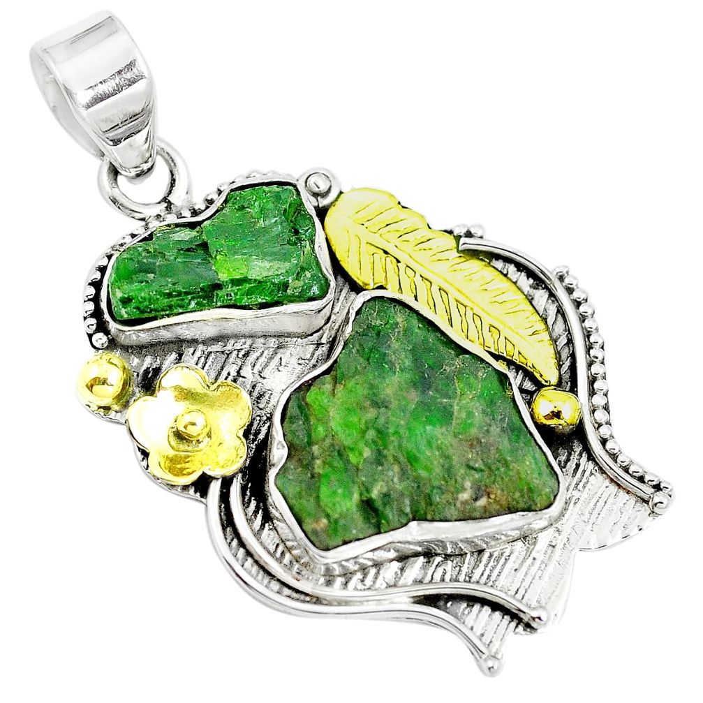 18.18cts green chrome diopside rough silver two tone victorian pendant m87968