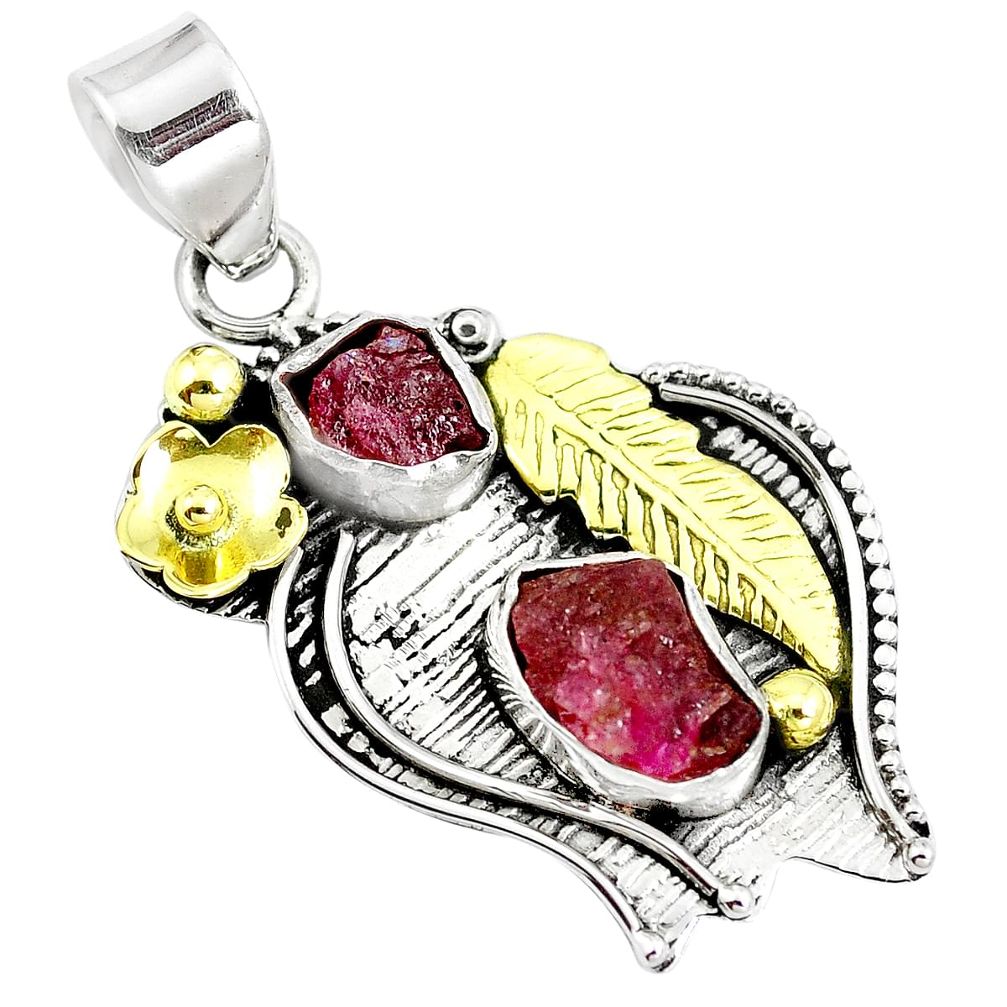 925 silver 7.07cts natural pink ruby rough two tone victorian pendant m87972