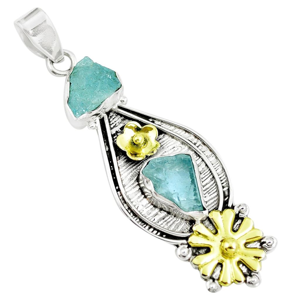 8.96cts natural aqua aquamarine rough silver two tone victorian pendant m87974