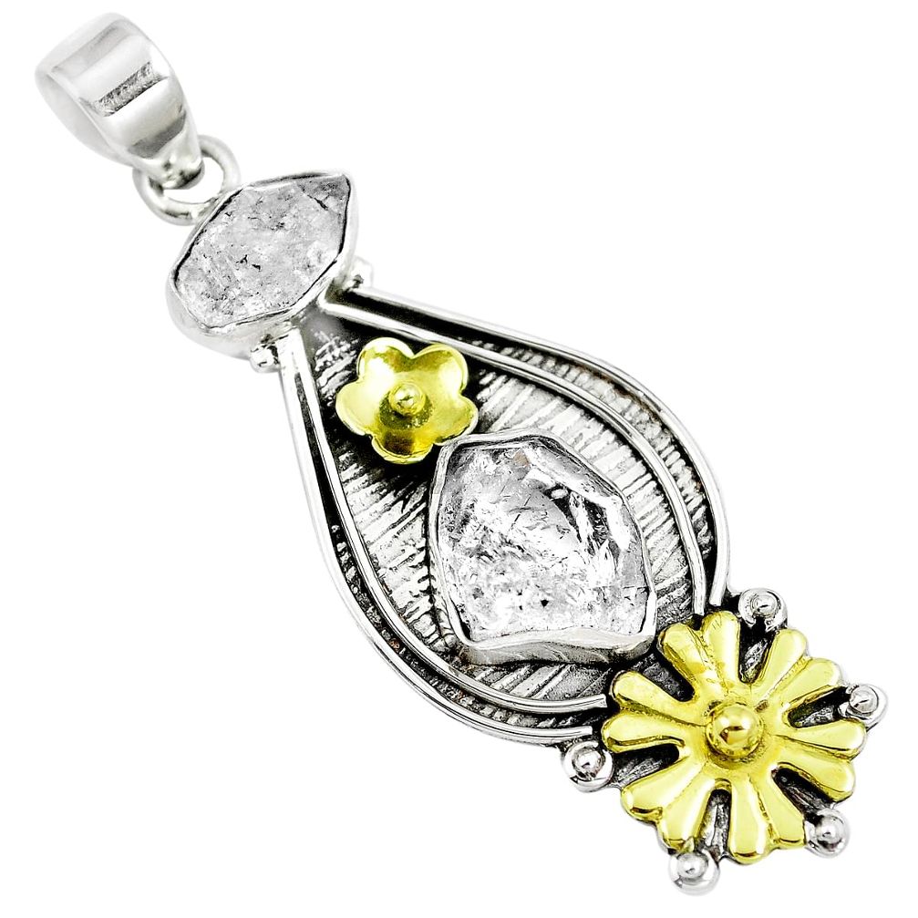 925 silver 12.70cts victorian natural herkimer diamond two tone pendant m87979