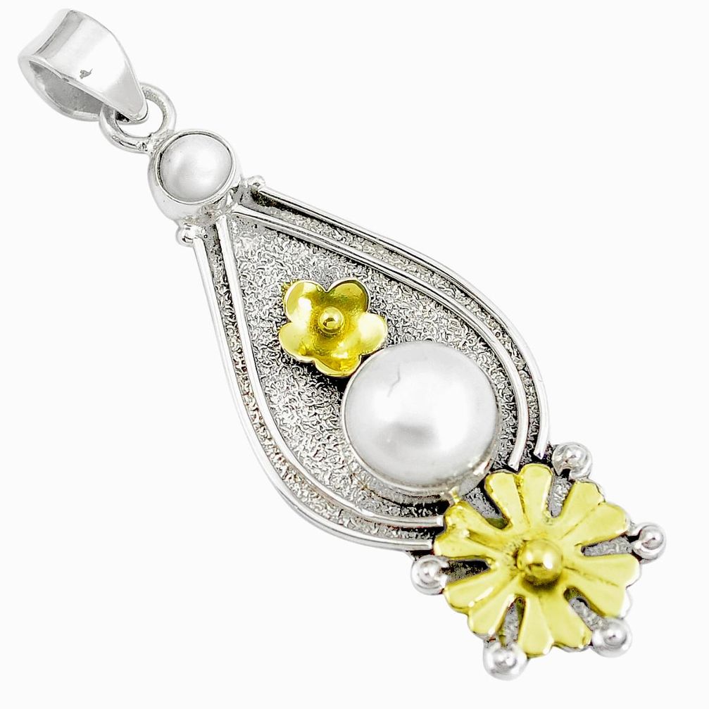 5.62cts natural white pearl 925 silver two tone victorian pendant m87991