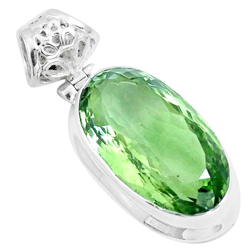 18.94cts natural green amethyst oval 925 sterling silver pendant m88360
