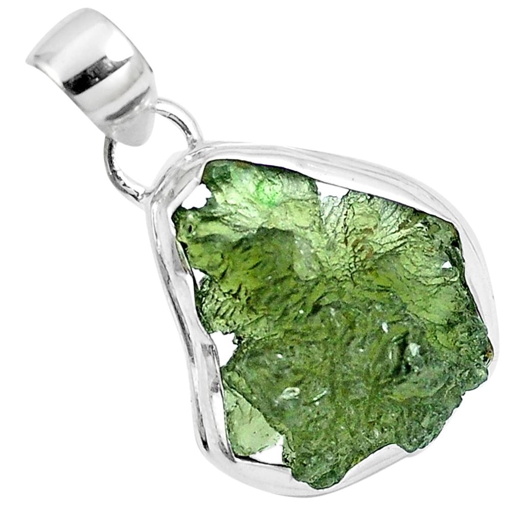 11.26cts natural green moldavite (genuine czech) 925 silver pendant m88377