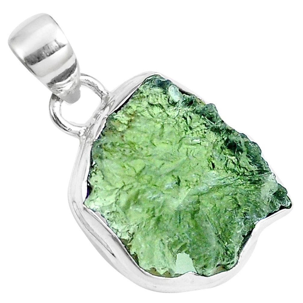 11.20cts natural green moldavite (genuine czech) 925 silver pendant m88379