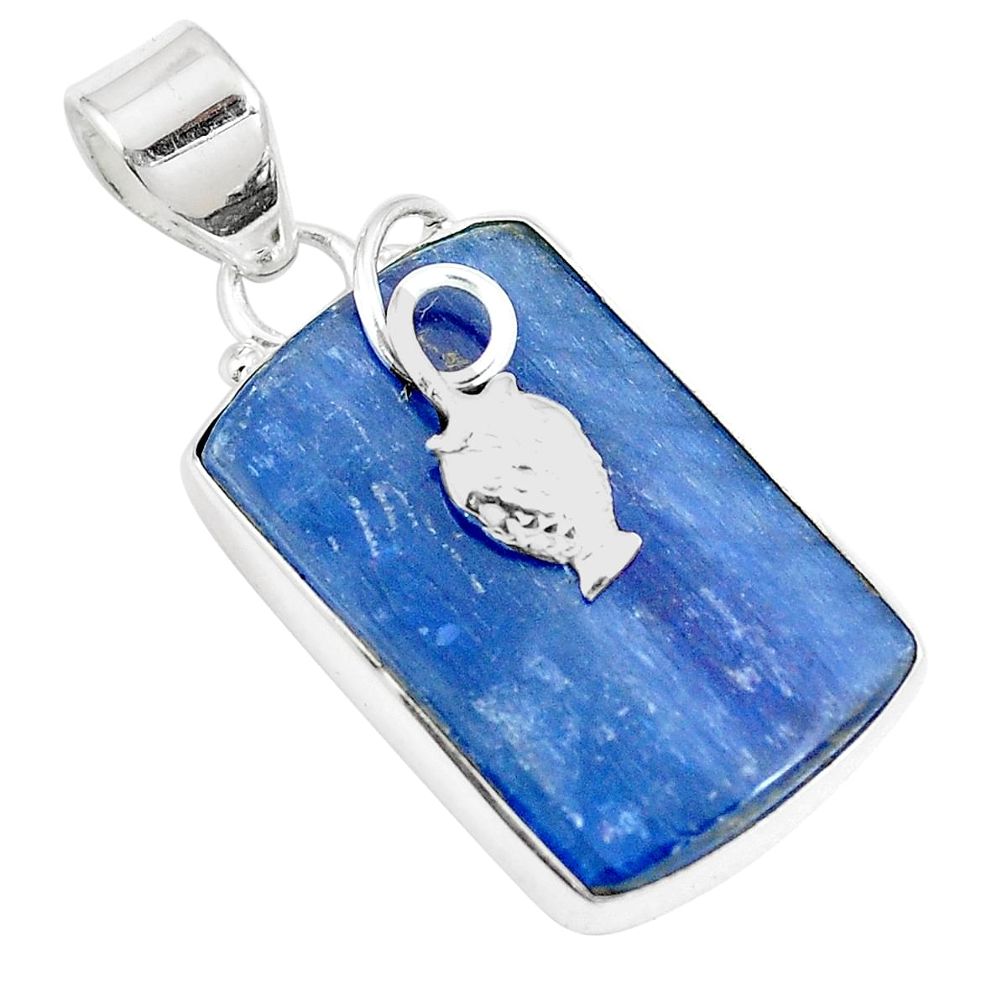 18.15cts natural blue kyanite 925 sterling silver owl pendant jewelry m88386