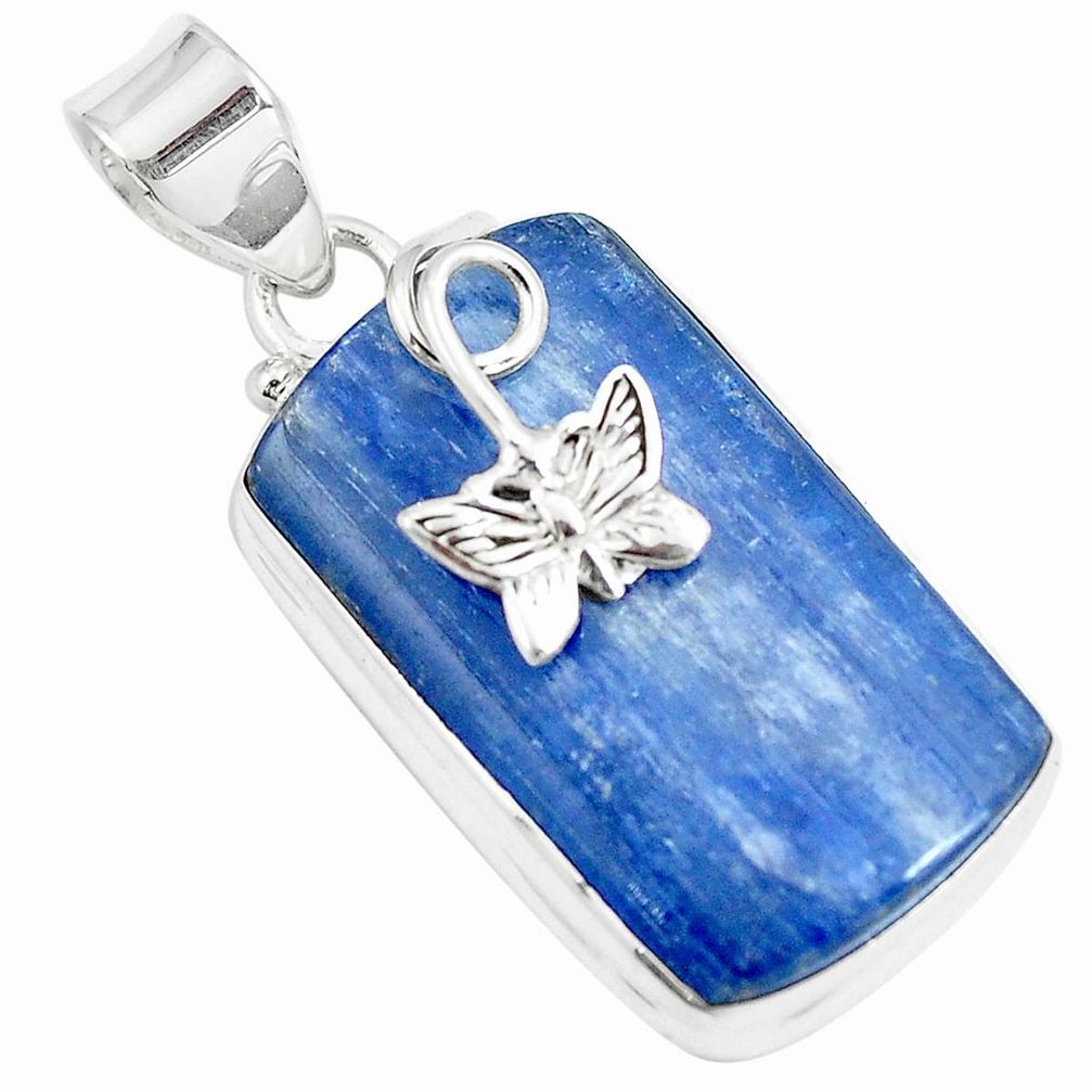 24.38cts natural blue kyanite 925 sterling silver butterfly pendant m88388