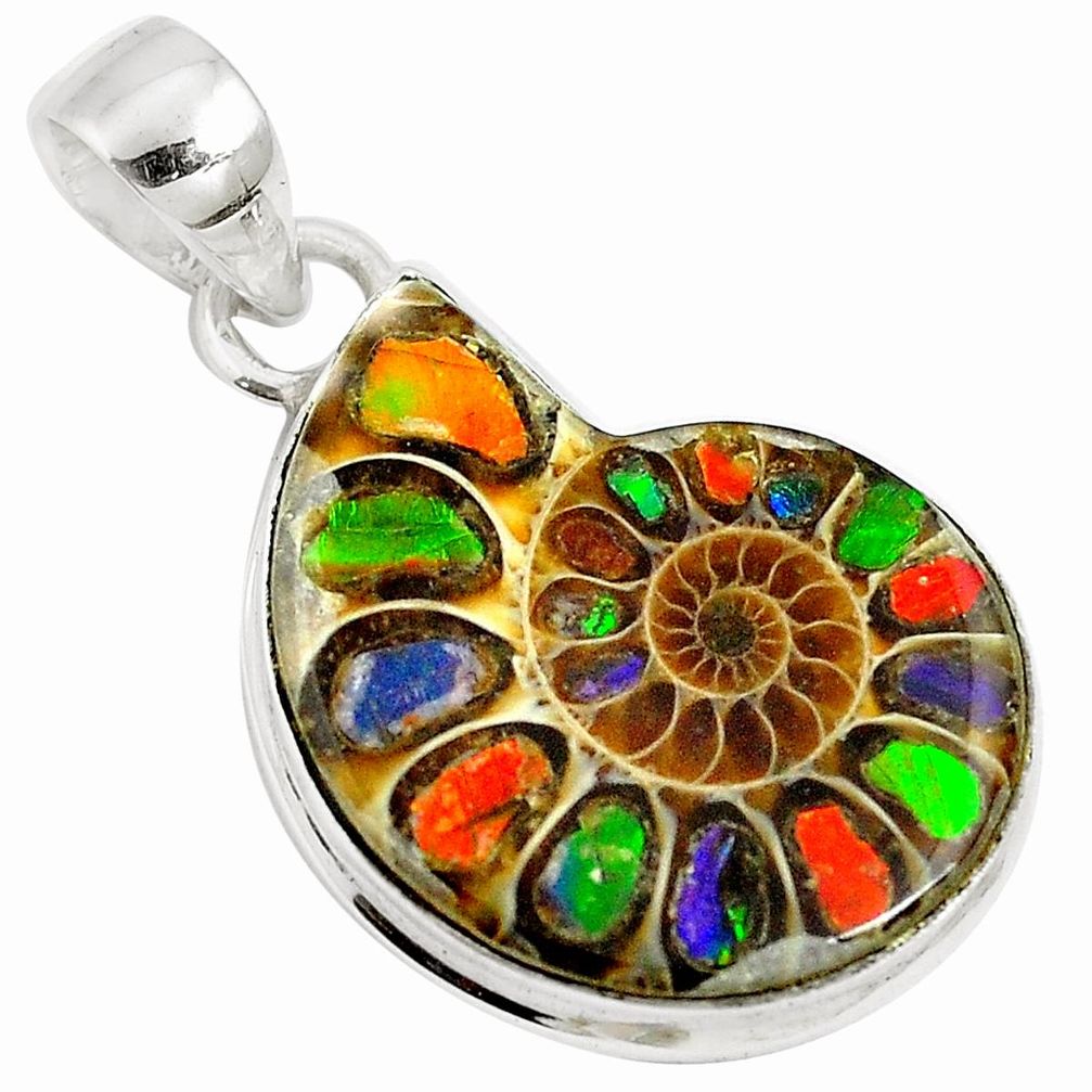 925 silver 17.57cts natural brown ammolite in ammonite fancy pendant m88414