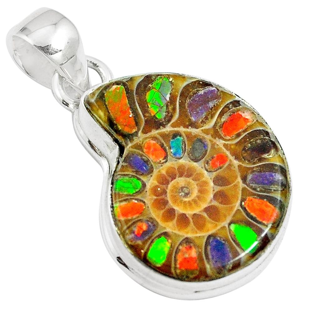 19.10cts natural brown ammolite in ammonite 925 sterling silver pendant m88415