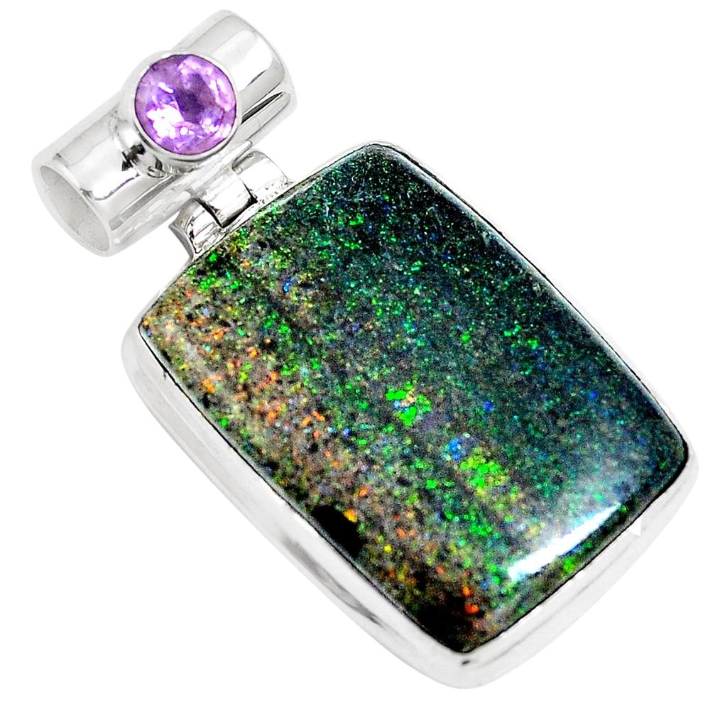 925 silver 19.07cts natural black honduran matrix opal amethyst pendant m88418