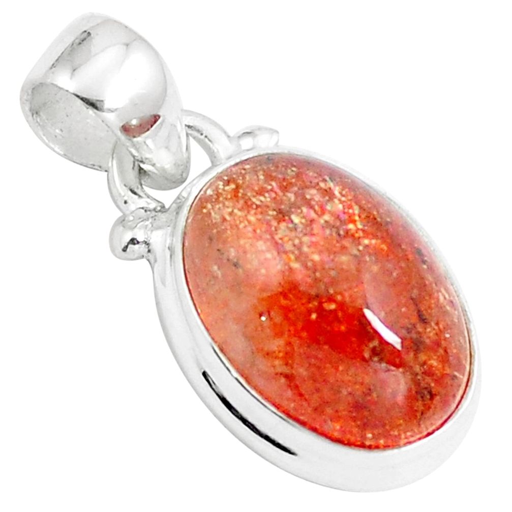 6.61cts natural orange sunstone (hematite feldspar) 925 silver pendant m88426