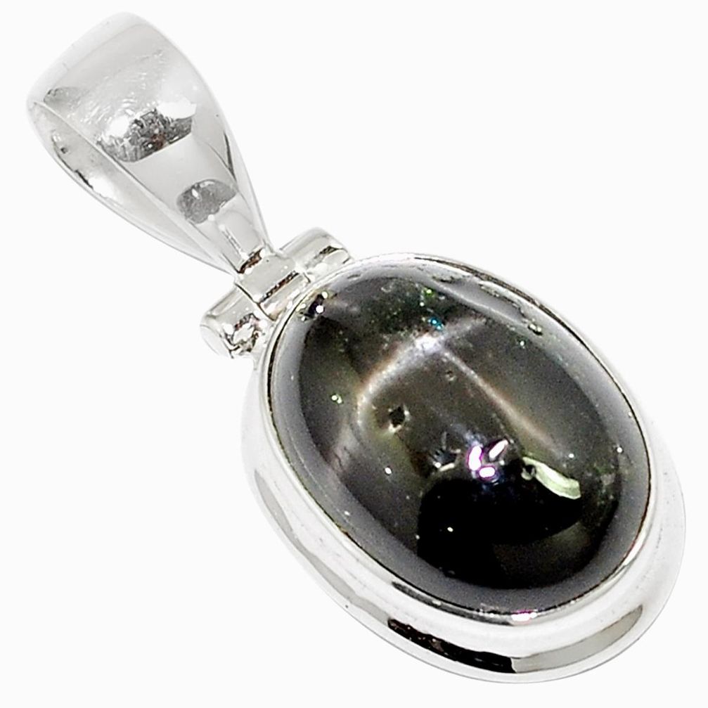 8.42cts natural black star oval 925 sterling silver pendant jewelry m88436