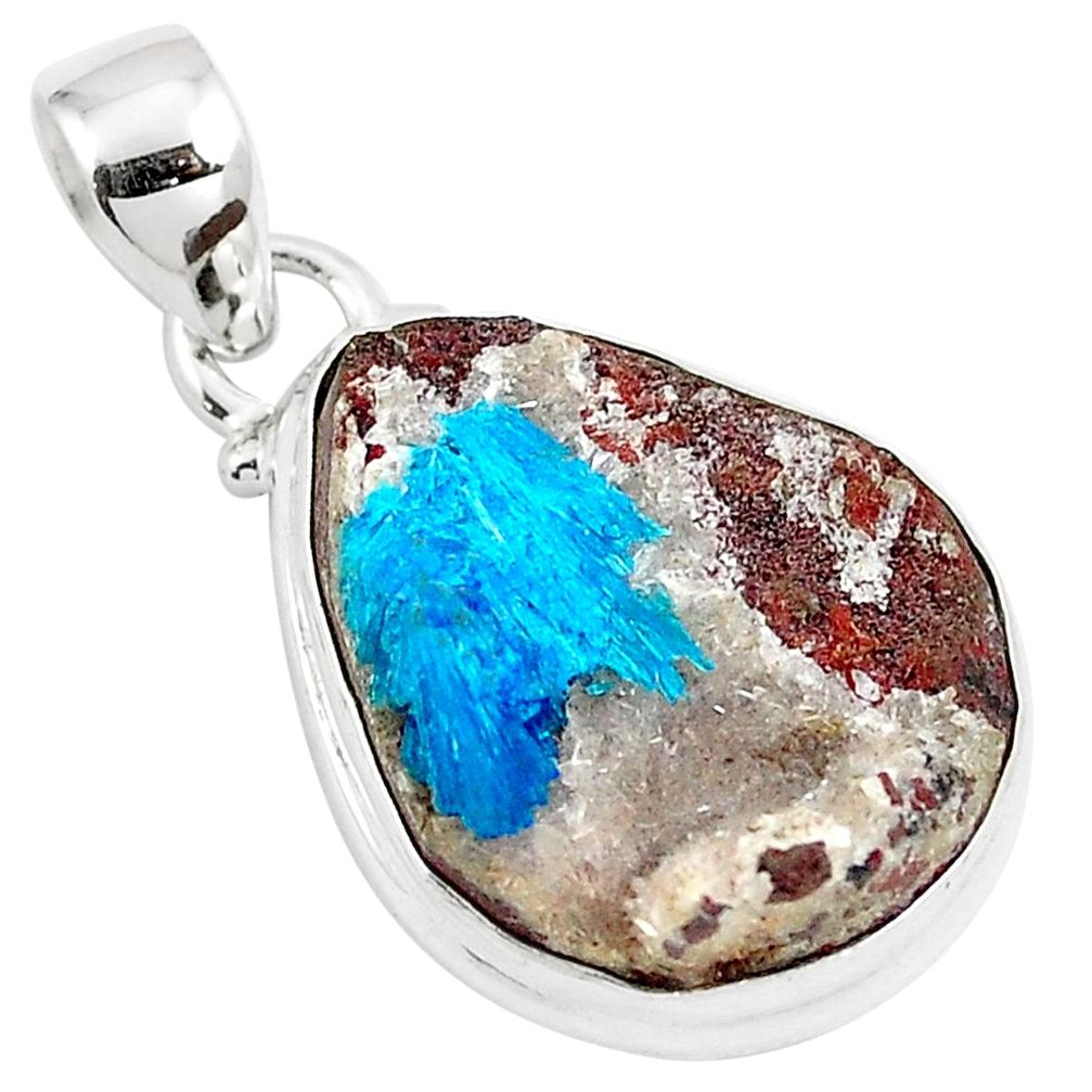 13.67cts natural blue cavansite 925 sterling silver pendant jewelry m88442