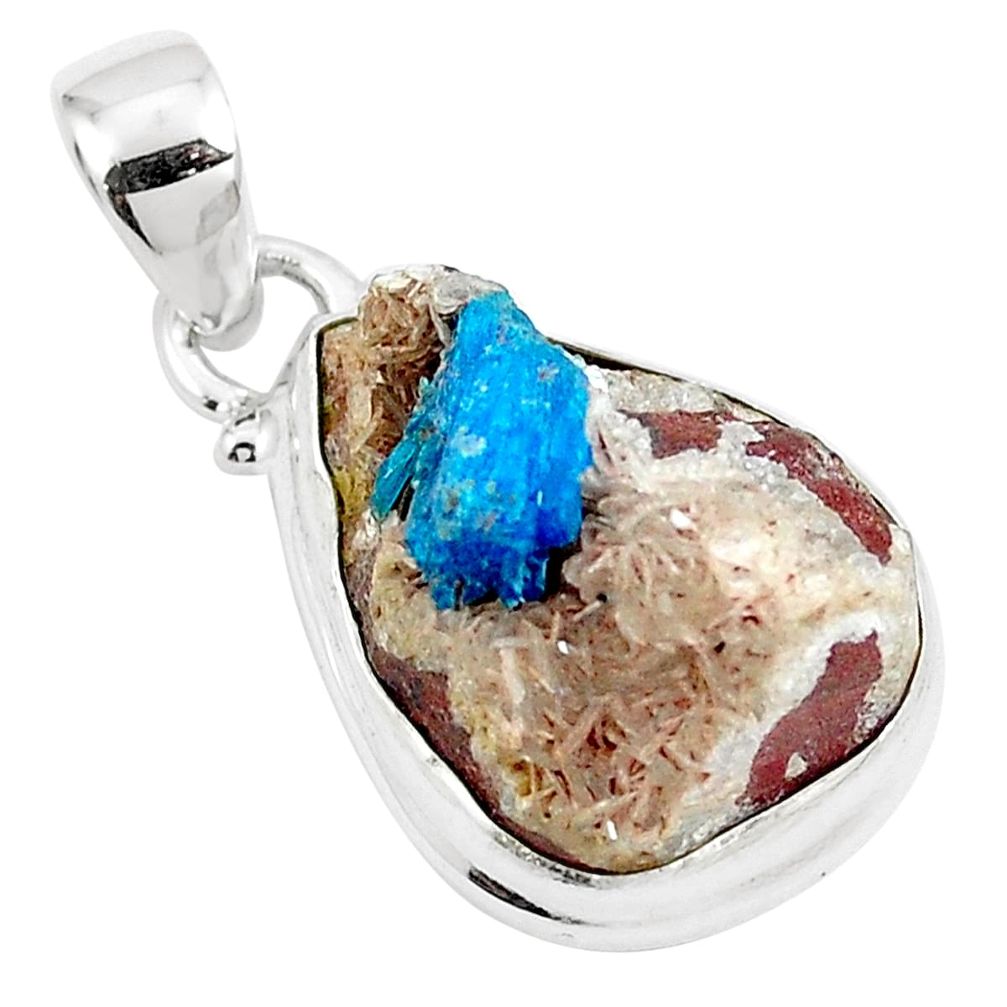 12.55cts natural blue cavansite 925 sterling silver pendant jewelry m88446