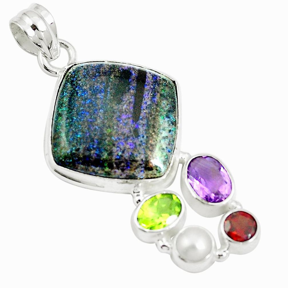 20.65cts natural black honduran matrix opal amethyst 925 silver pendant m88454