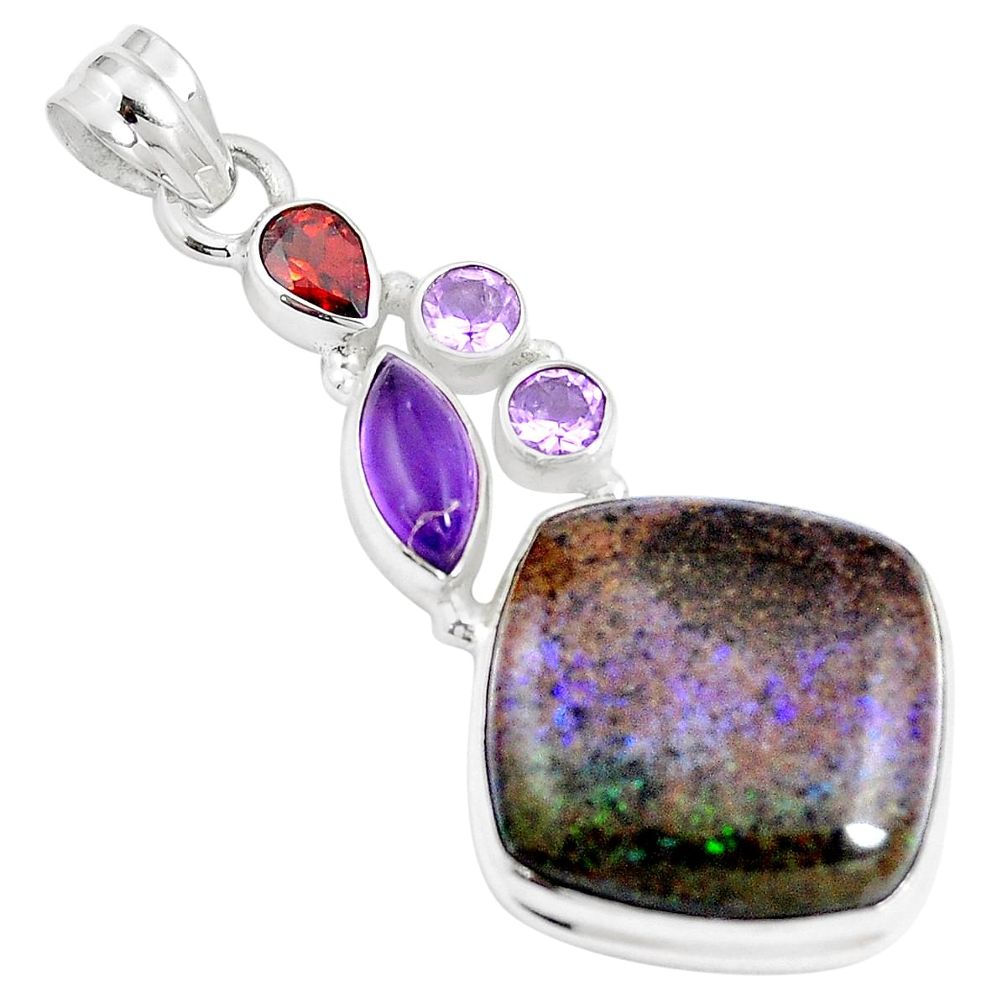 20.65cts natural black honduran matrix opal amethyst 925 silver pendant m88455