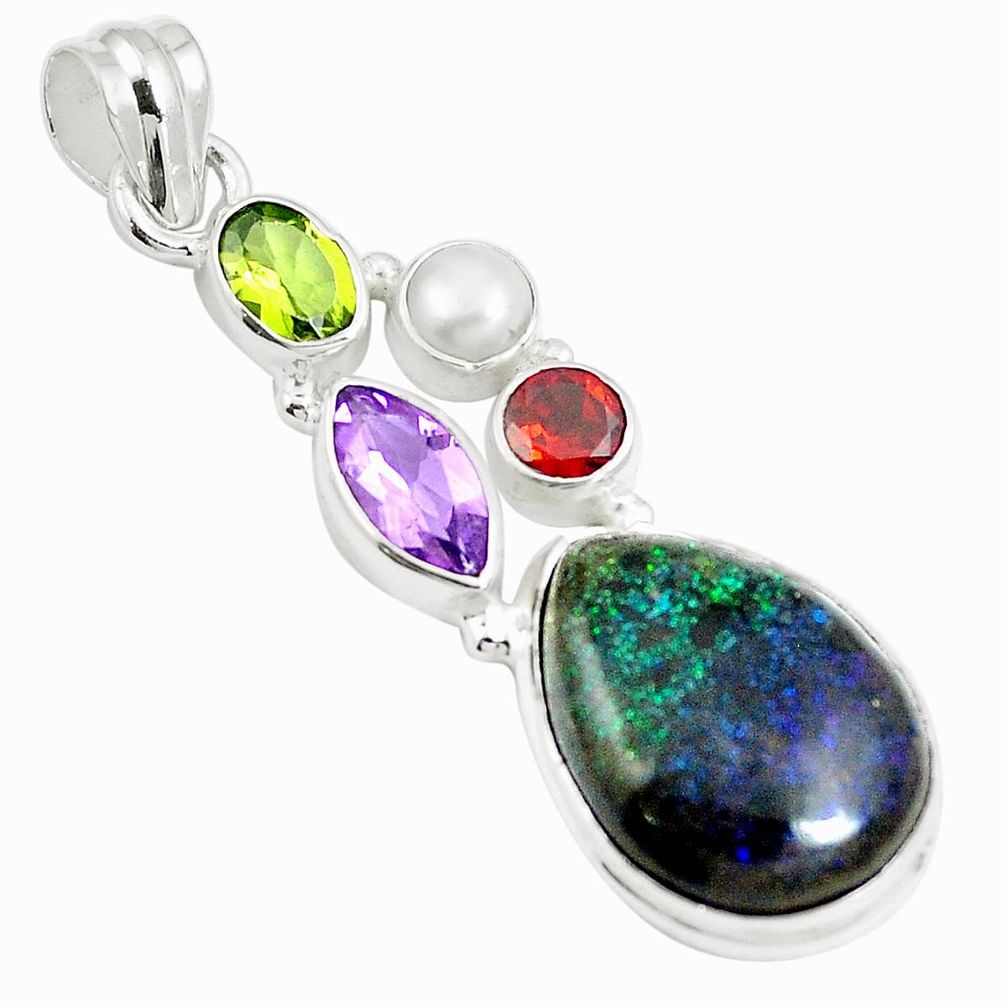 925 silver 17.57cts natural black honduran matrix opal amethyst pendant m88456