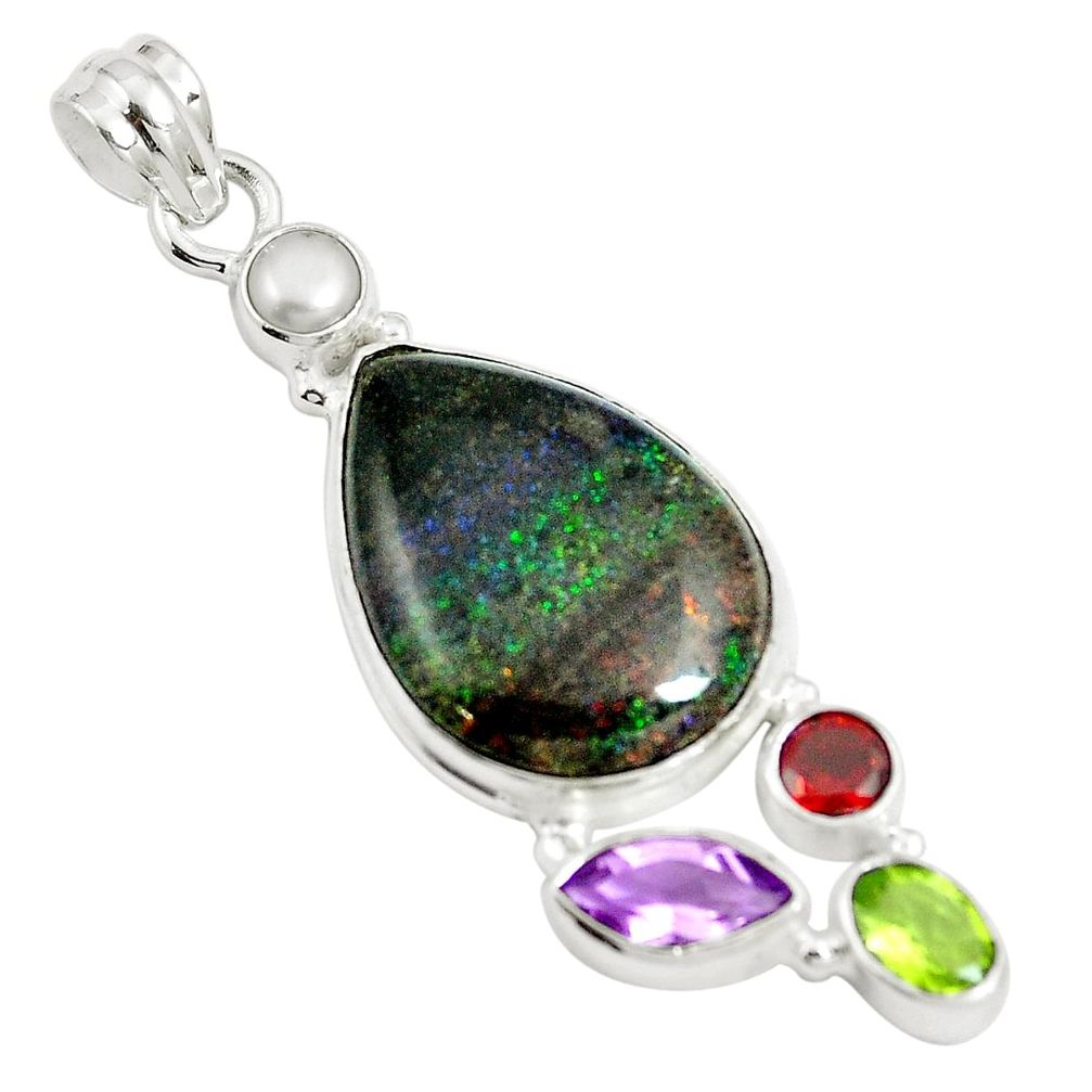 20.07cts natural black honduran matrix opal amethyst 925 silver pendant m88457