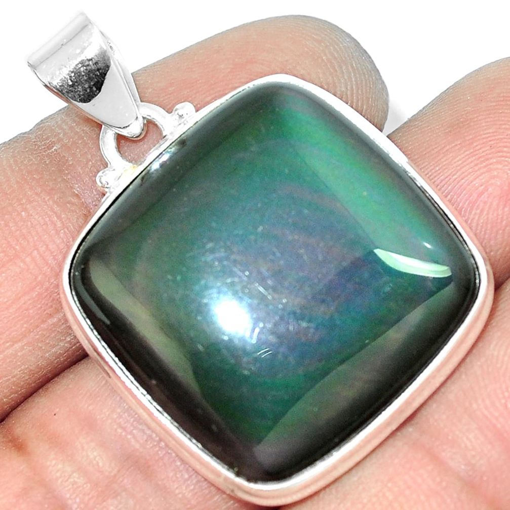 26.65cts natural rainbow obsidian eye 925 sterling silver pendant jewelry m88458