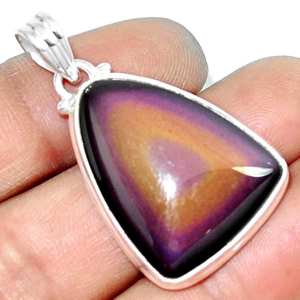 19.07cts natural rainbow obsidian eye 925 sterling silver pendant jewelry m88459