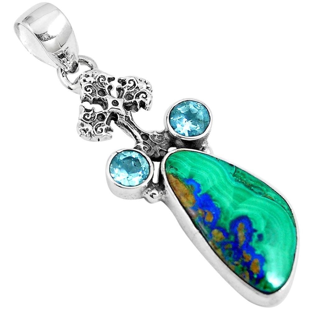 925 silver 14.90cts natural green azurite malachite topaz cross pendant m88464